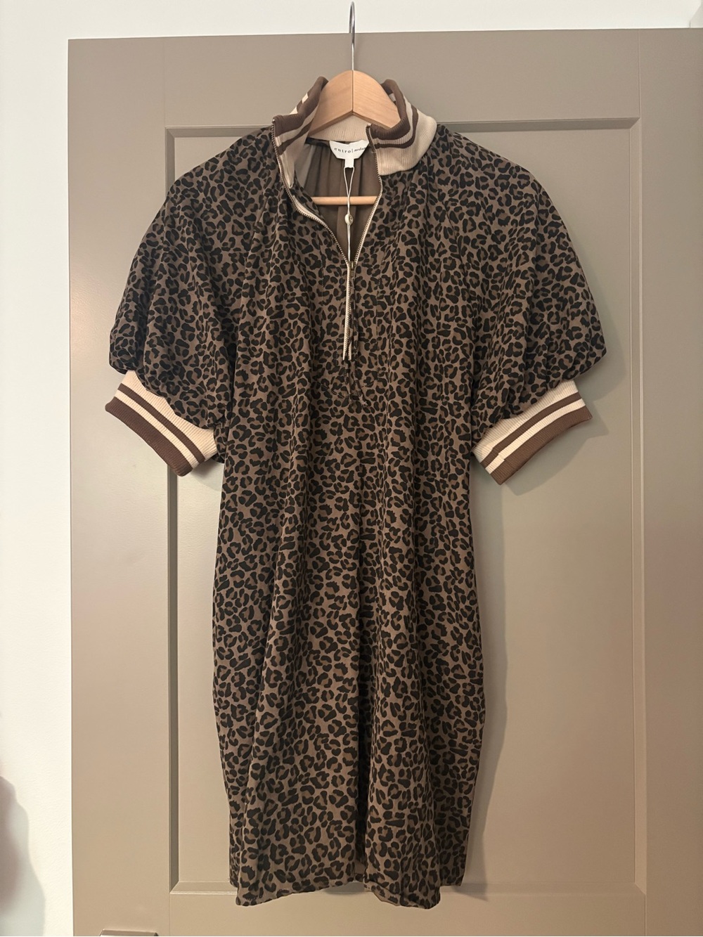 NWT Leopard Print Polo Dress with Striped Rib Trim